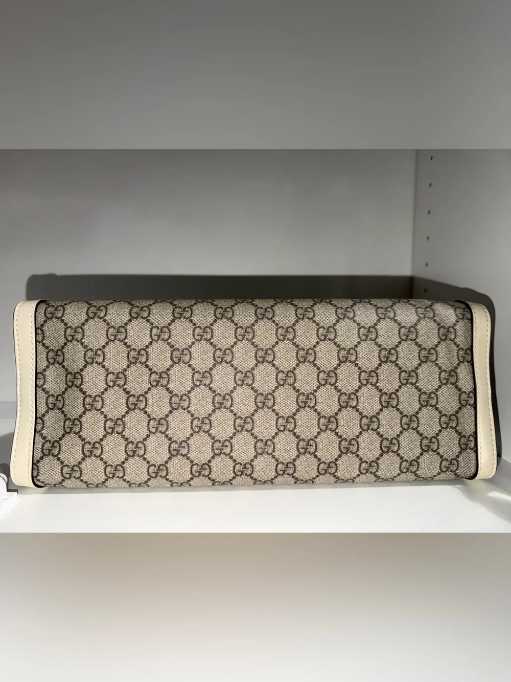 Gucci Beige GG Supreme Tote with White Trim and Gold Hardware